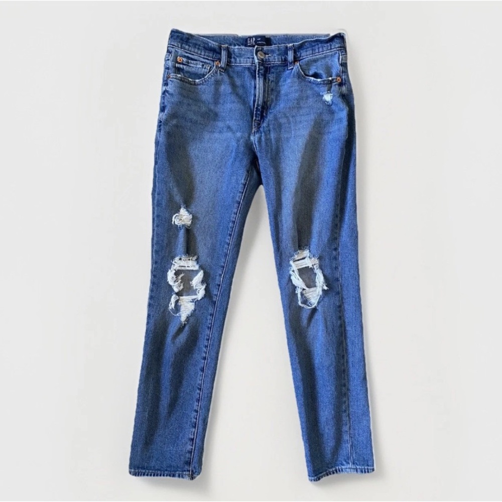 Gap Girlfriend Jeans 4 / 27 Blue Distressed Ripped Medium Wash